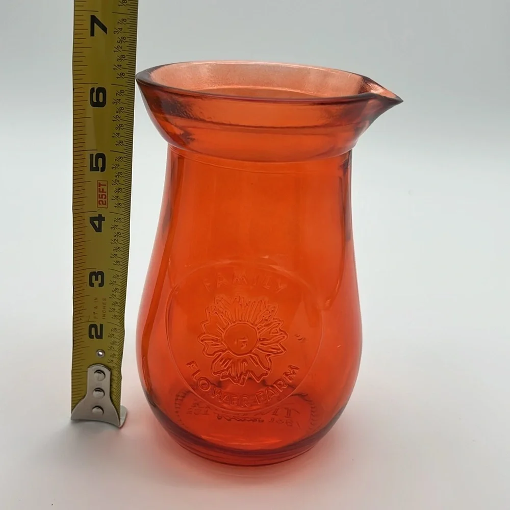 Vintage Kendall Farms Orange Glass Family Flower Farm 6
